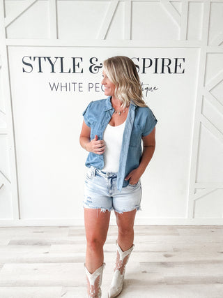 Myra Chambray Tab Sleeve Shirt