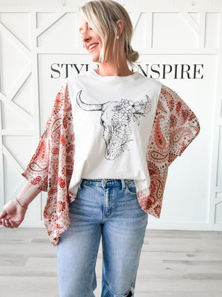 Floral Longhorn Graphic Kantha Top