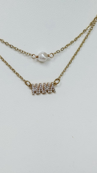 Pave MAMA and Pearl Necklace *Final Sale*