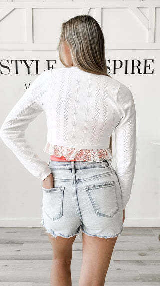 Kayla Lace Trim Crop Cardigan