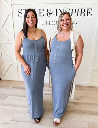 Darla Rib Button Front Maxi Dress