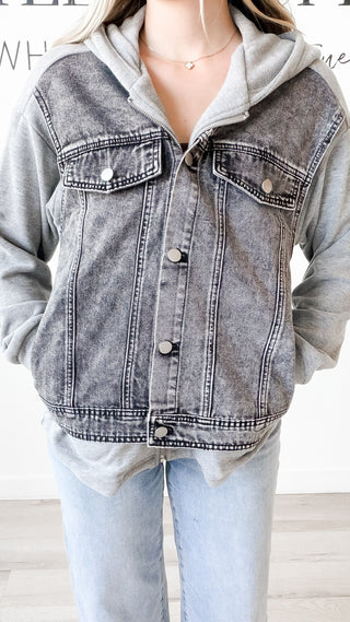 Archie Denim Contrast Front Zip Hoodie