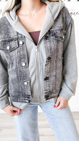 Archie Denim Contrast Front Zip Hoodie