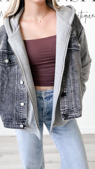 Archie Denim Contrast Front Zip Hoodie