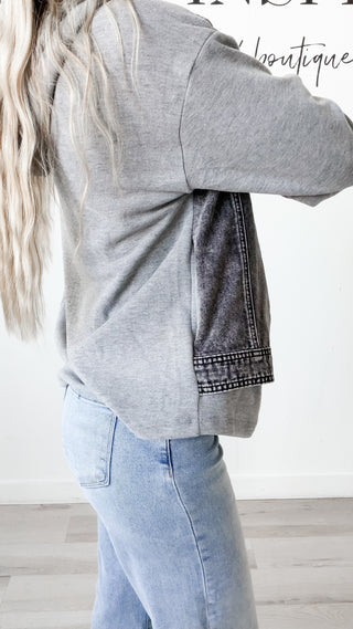 Archie Denim Contrast Front Zip Hoodie