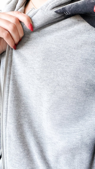 Archie Denim Contrast Front Zip Hoodie