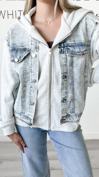 Archie Denim Contrast Front Zip Hoodie