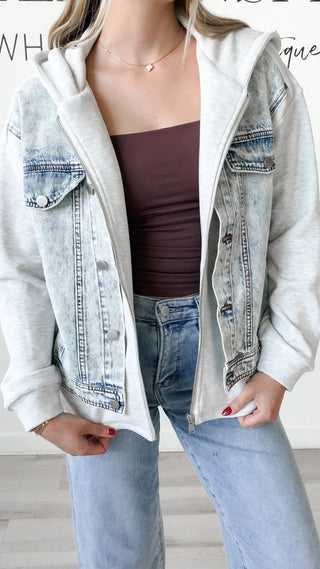 Archie Denim Contrast Front Zip Hoodie