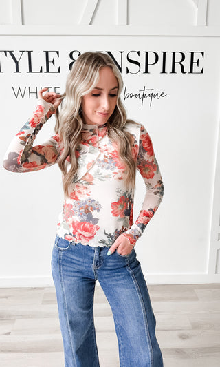 Tabitha Mesh Exposed Seam Floral Top