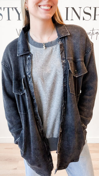 Shaina Waffle Knit Button Down Jacket