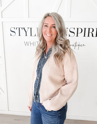 Charlee Denim Contrast Ribbed Cardigan