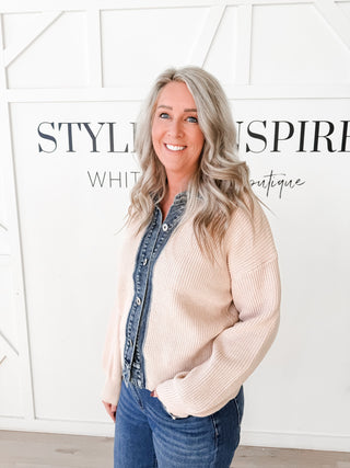 Charlee Denim Contrast Ribbed Cardigan