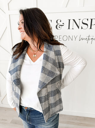 Mary Plaid Open Front Vest