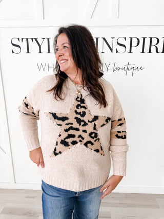 Tiffany Leopard Studded Crew Neck Star Sweater