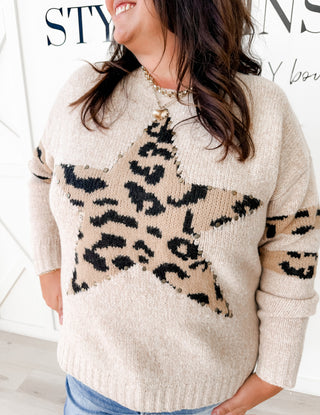 Tiffany Leopard Studded Crew Neck Star Sweater