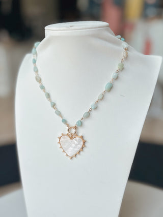 Stone with Heart Charm Necklace. *Final Sale*