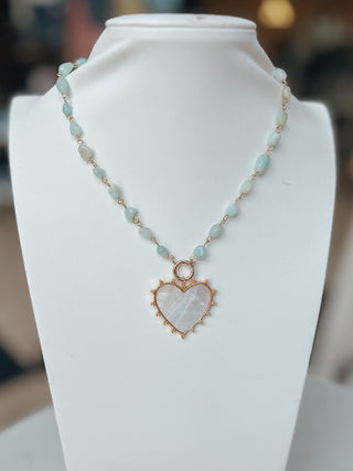 Stone with Heart Charm Necklace. *Final Sale*