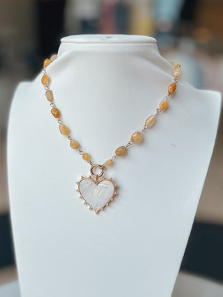 Stone with Heart Charm Necklace. *Final Sale*