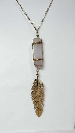 Wire Wrapped Stone and Feather Pendant