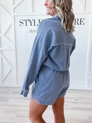Rita Striped Denim Romper