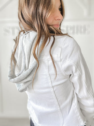 Rylee Risen Distressed Crop Jean Jacket W/Hood