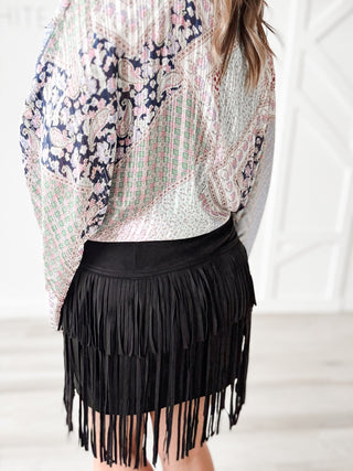 Jasmine Tiered Fringe Mini Skirt