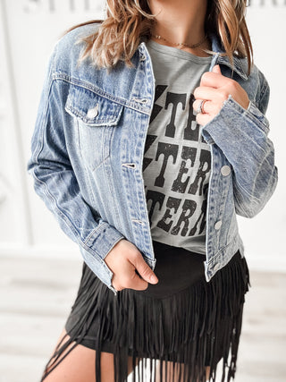 Angelina Uneven Hem Jean Jacket