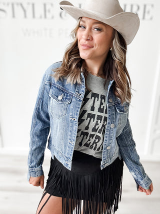 Angelina Uneven Hem Jean Jacket