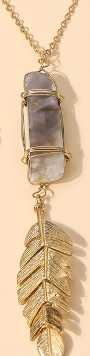 Wire Wrapped Stone and Feather Pendant