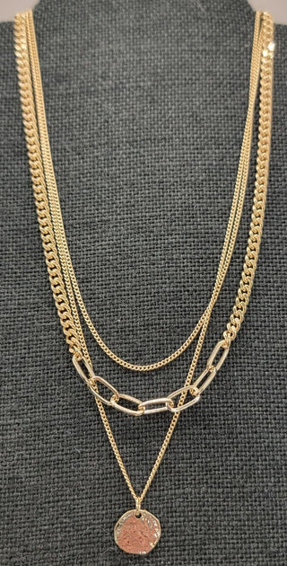 Triple Cable Chain W/Disc Charm Necklace. *Final Sale