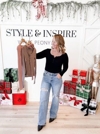 Adelyn Fine Ribbed Henley Top