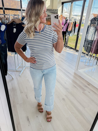 Kelsey Stripe Short Sleeve Sweater