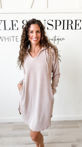 Ellen Urban Ribbed Hoodie Mini Dress