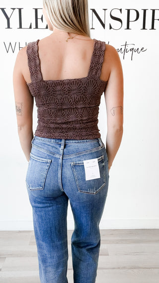 Nikibiki Lace Textured Square Neck Top
