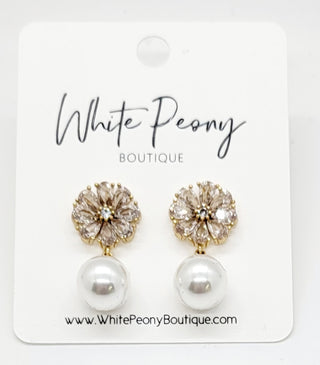 Drop Pearl Crystal Flower Earring