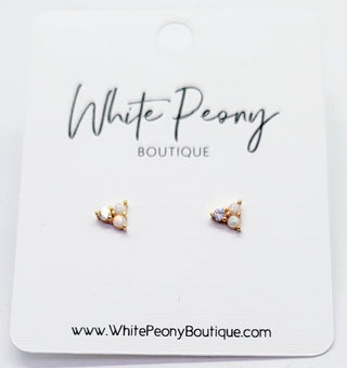 Delicate Tri Stone Stud Earrings
