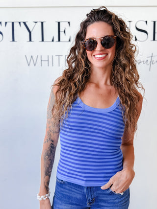 light and dark blue striped tank top
