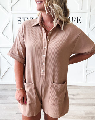 Margo Ribbed Button Down Romper