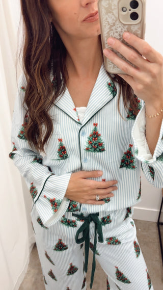 Striped Christmas Tree Pajama Set