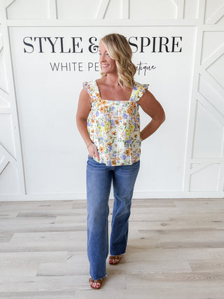 Sophie Square Neck Flutter Sleeve Top