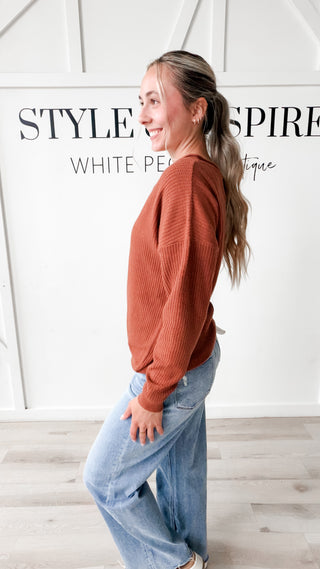 Angela Split V-Neck Waffle Sweater