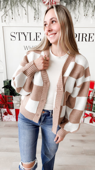 Maren Checkered Button Cardigan Sweater