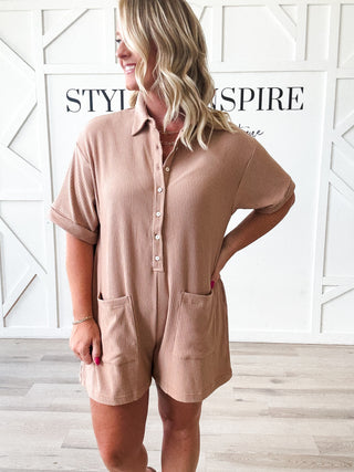 Margo Ribbed Button Down Romper