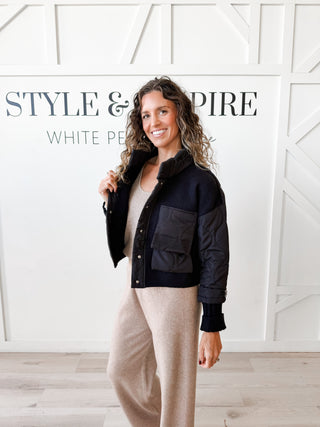 Myra Mixed Media Bomber Jacket