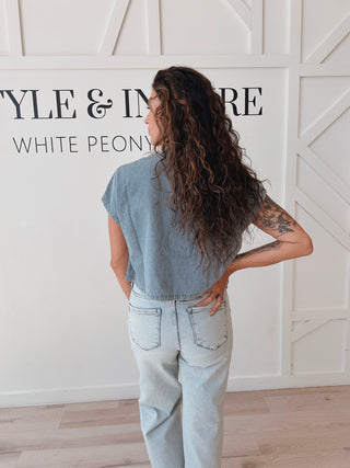 Maive Front Tie Denim Blouse