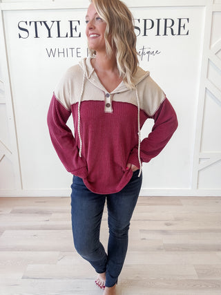 Tamera Rib Color Block Button Hoodie