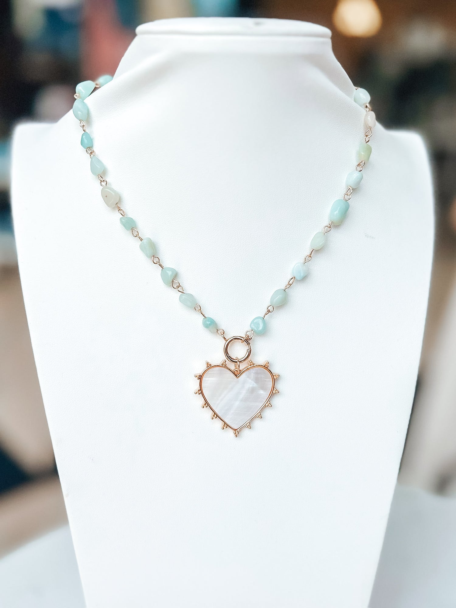 Stone with Heart Charm Necklace. *Final Sale*