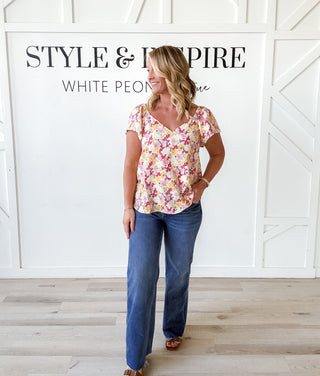 Franny V-Neck Flutter Sleeve Top