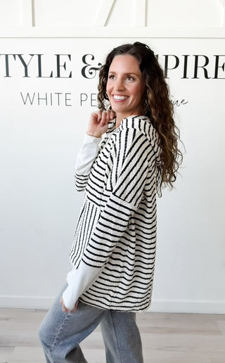 Helena Solid and Stripe Contrast Hooded Top