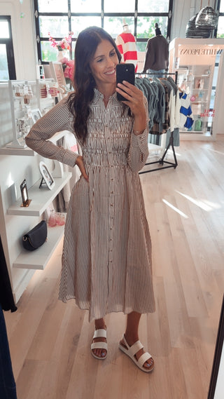 Arlys Stripe Seersucker Shirt Dress